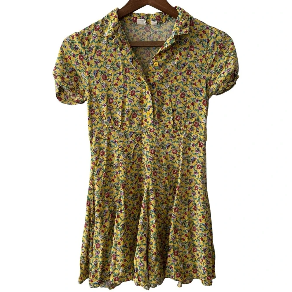 Gap Kids Girls Yellow Floral Sundress Size 10‎ Summer Casual Dress Cotton Retro